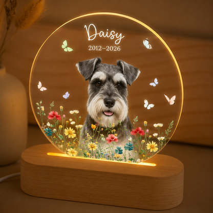 Custom Photo Dog Flower Memorial Wooden LED Light | Personalized Dog Photo LED Night Light | Pet Loss Sympathy Gift TOM99