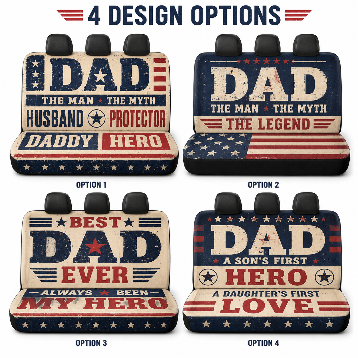 Personalized Dad Hero Car Rear Seat Cover, Custom Back Seat Protector For Dad, Gift For Dad TOM99