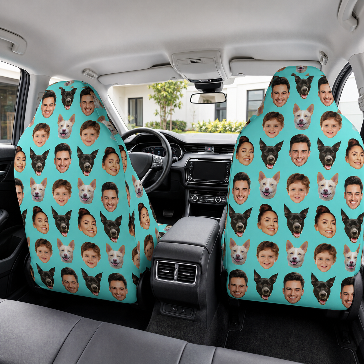 Personalized Dad Family Portrait Car Seat Cover, Custom Dad Seat Protector, Gift For Dad TOM99