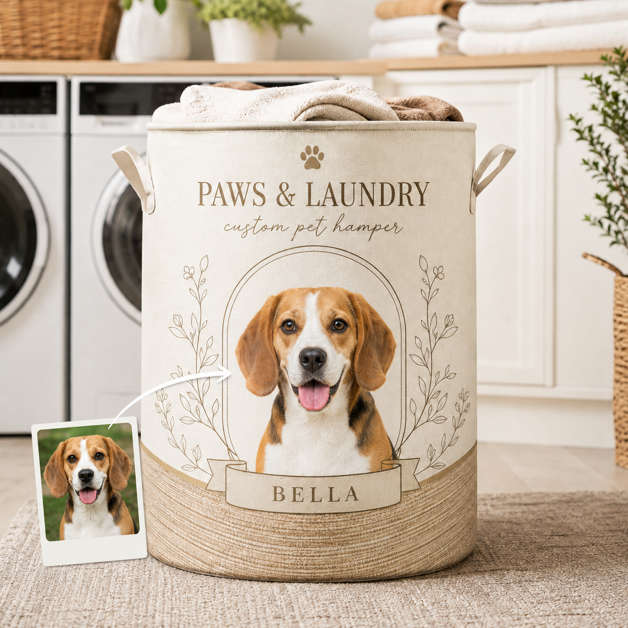 Custom Photo Dog Laundry Basket | Gift For Dog Lovers | Dog Bathroom Decor