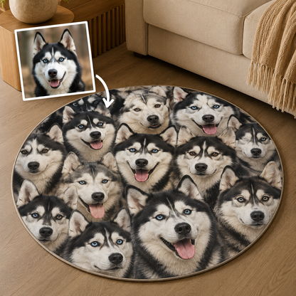 Custom Photo Dog Face Round Carpet | Photo Pet Round Rug | Gift For Dog Lovers