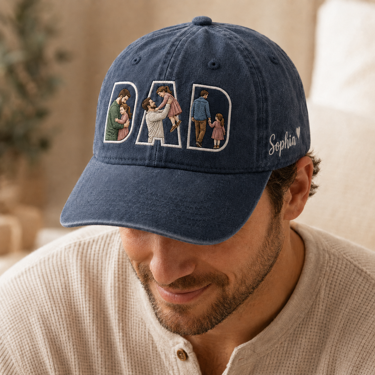 Custom Dad Love Photo Embroidered Hat, Personalized Cap, Custom Portrait Dad Hat, Father’s Day Gift TOM99