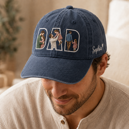 Custom Dad Love Photo Embroidered Hat, Personalized Cap, Custom Portrait Dad Hat, Father’s Day Gift TOM99