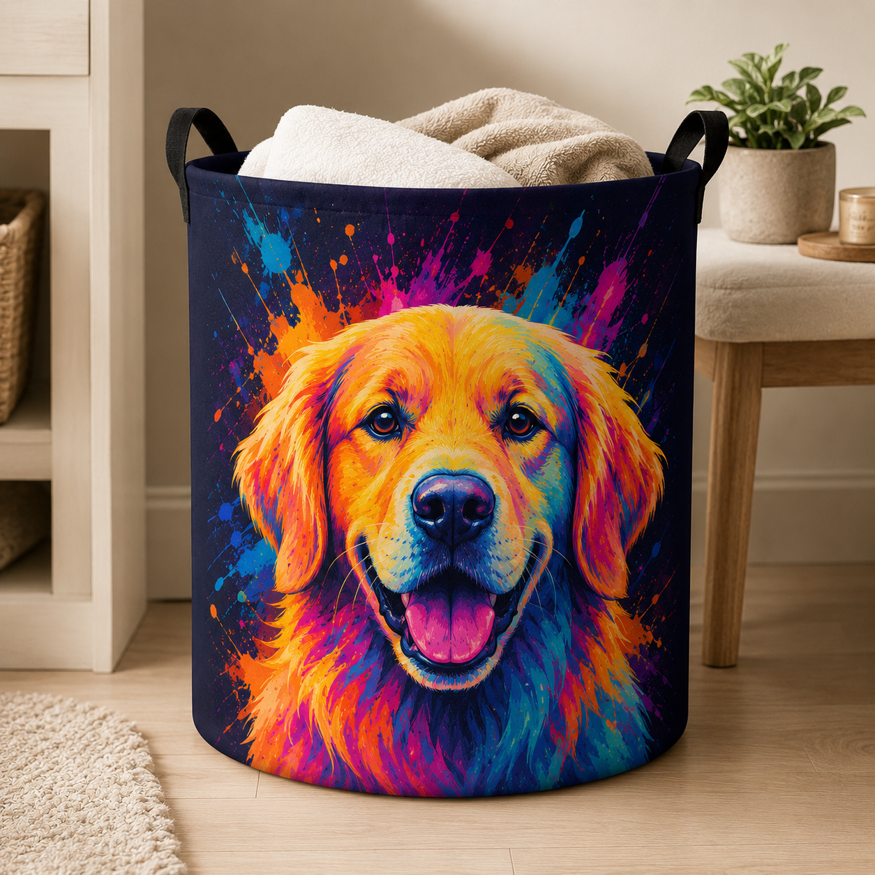 Custom Photo Dog Laundry Basket | Gift For Dog Lovers | Dog Bathroom Decor