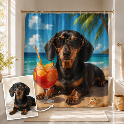 Custom Photo Dog On The Beach Shower Curtain | Gift For Dog Lovers