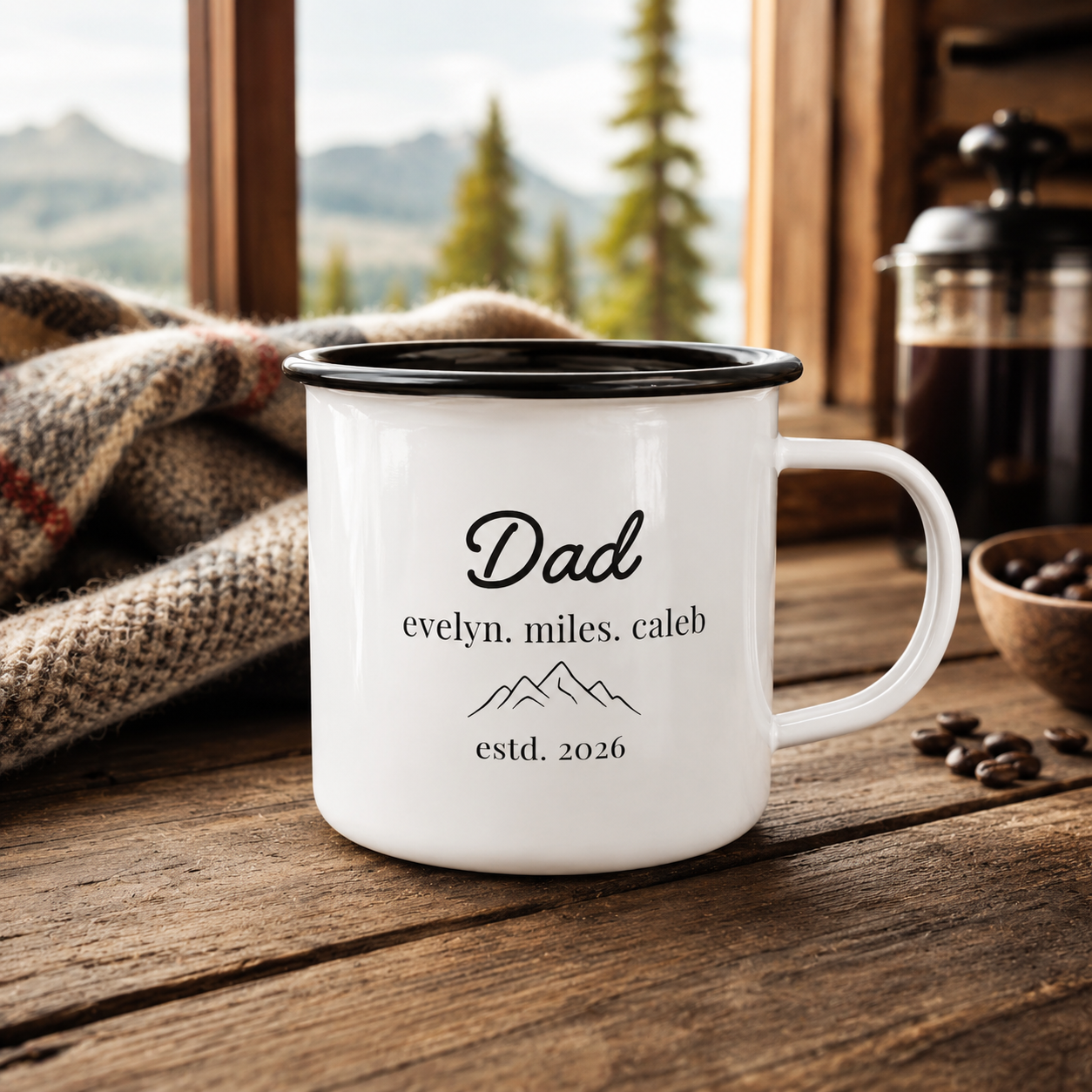 Personalized Dad & Kids Camp Mug 12oz, Custom Dad Enamel Cup, Gift For Dad TOM99