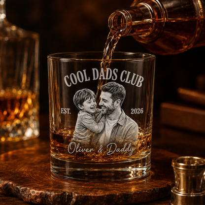 Custom Photo Cool Dad Whiskey Glass | Photo Dad Portrait Gift | Father's Day Gifs | Gift For Father TOM99