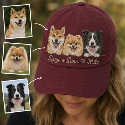 Custom Dog Face Embroidered Hat, Custom Embroidered Pet Portrait Hat | Gift For Dog Lover Pa99