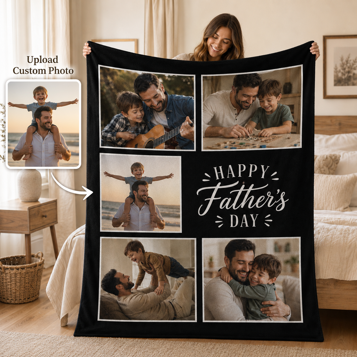 Custom Photo Dad I Love You Blanket, Personalized Dad Gifts | Gift For Dad TOM99