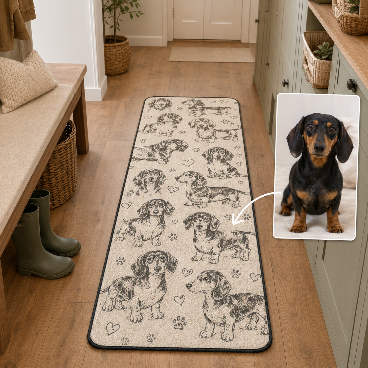 Custom Photo Dog Runner Rug | Pet Hallway Runner Carpet | Gift For Dog Lovers