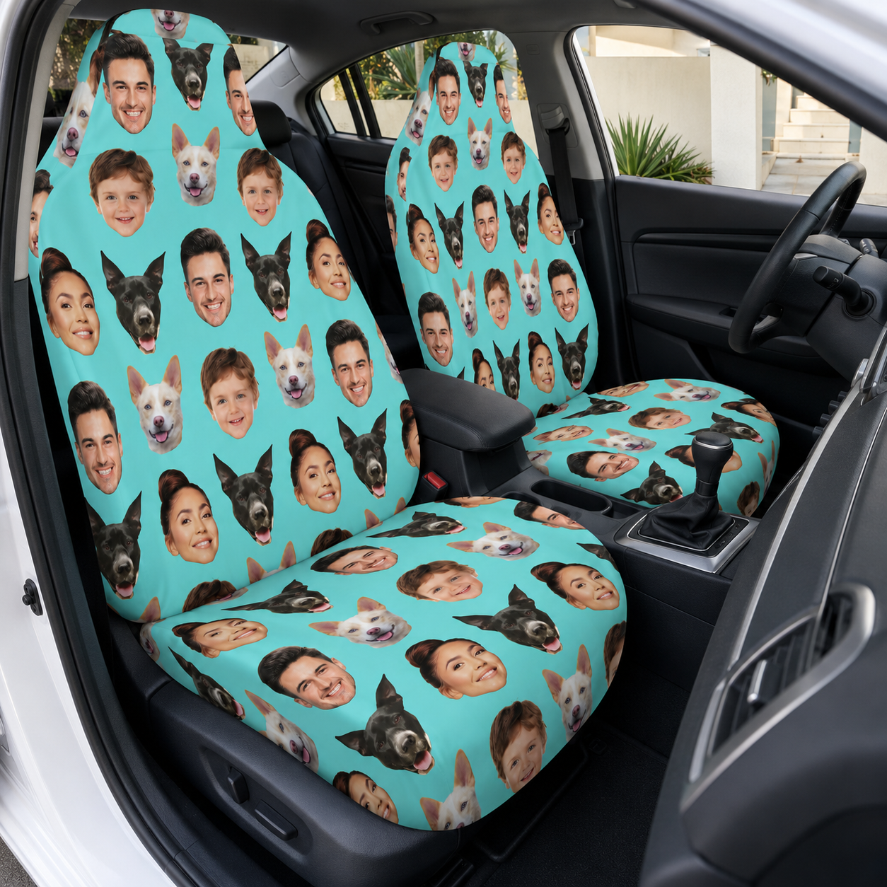 Personalized Dad Family Portrait Car Seat Cover, Custom Dad Seat Protector, Gift For Dad TOM99