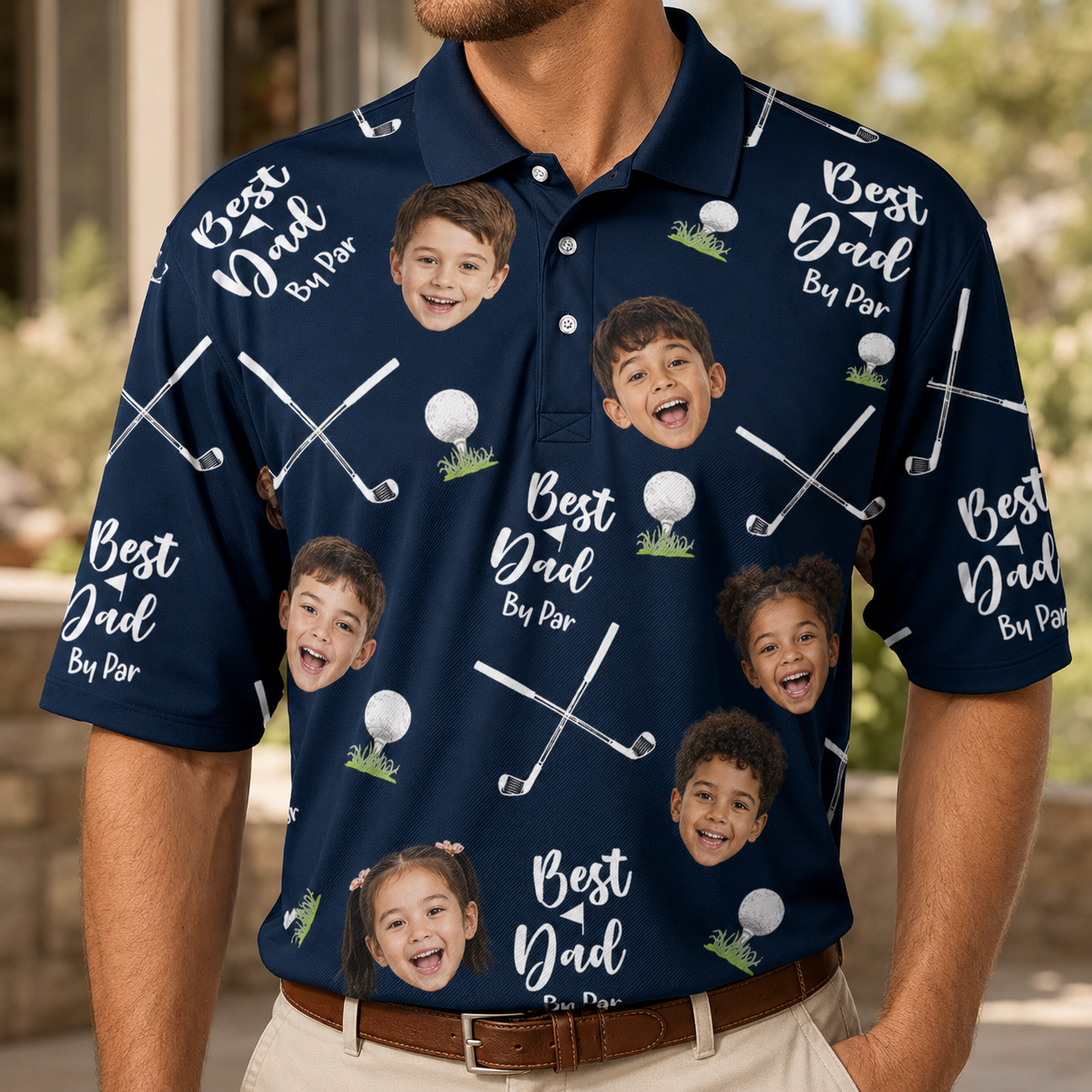 Custom Photo Dad Golf Lover Polo Shirt, Personalized Polo Shirt For Husband Dad Grandfather
