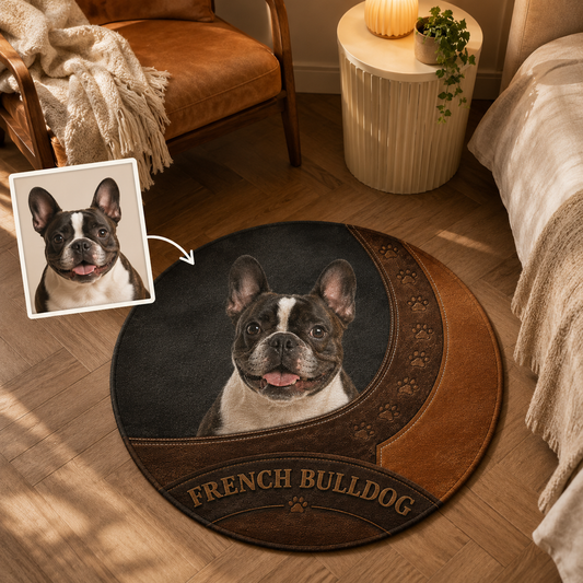 Custom Photo Vintage Dog Round Carpet | Photo Pet Round Rug | Gift For Dog Lovers