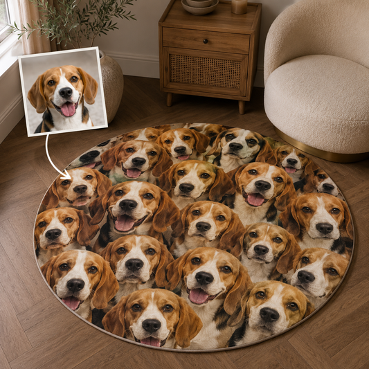 Custom Photo Dog Face Round Carpet | Photo Pet Round Rug | Gift For Dog Lovers
