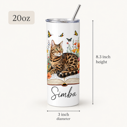 Personalized Photo Book Cat 20oz Skinny Tumbler – Custom Cat Photo Skinny Tumbler For Woman and Cat Owners TOM99