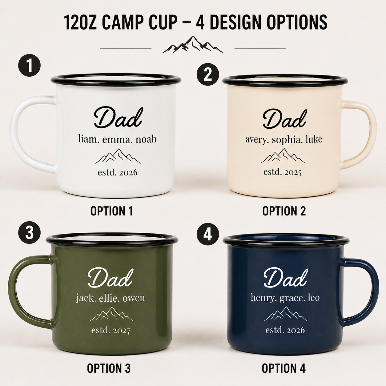 Personalized Dad & Kids Camp Mug 12oz, Custom Dad Enamel Cup, Gift For Dad TOM99