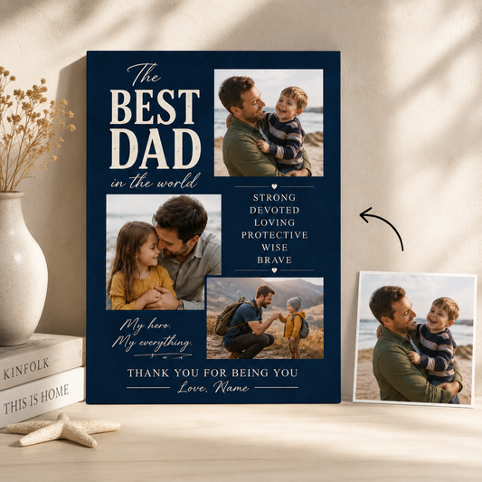 Custom Photo The Best Dad In The World Canvas Wall Art - Custom Gift For Dad TOM99