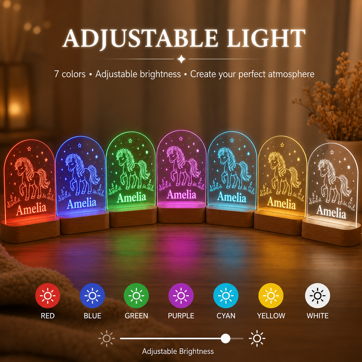 Custom Photo Tiny Horse Wooden Led Light | Personalized Horse Photo Wooden Led Light | Gift For Horse Lovers TOM99