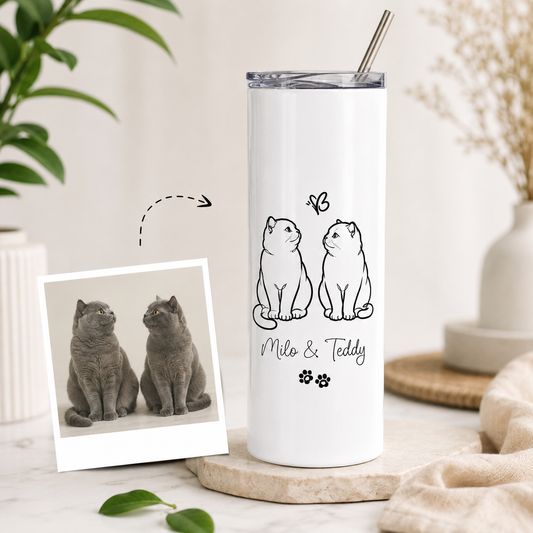 Personalized Photo Two Cats 20oz Skinny Tumbler – Custom Cat Photo Skinny Tumbler for Woman and Cat Owners TOM99