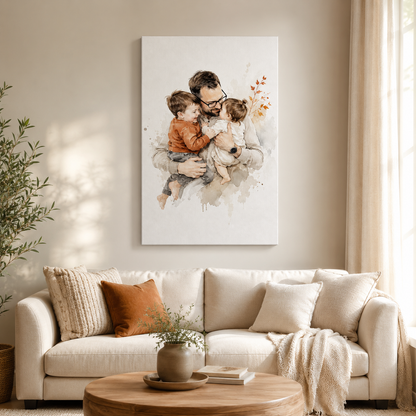 Custom Photo Dad & Son Daughter Canvas Wall Art - Custom Gift For Dad TOM99
