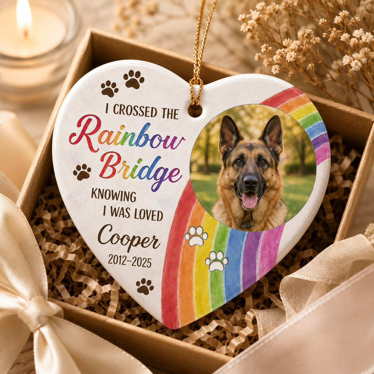 Custom Photo Dog Rainbow Memorial Ceramic Ornament | Personalized Dog Lovers Gifts | Gift For Dog Lovers TOM99