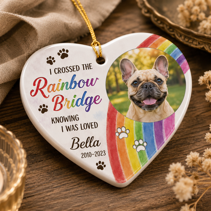 Custom Photo Dog Rainbow Memorial Ceramic Ornament | Personalized Dog Lovers Gifts | Gift For Dog Lovers TOM99