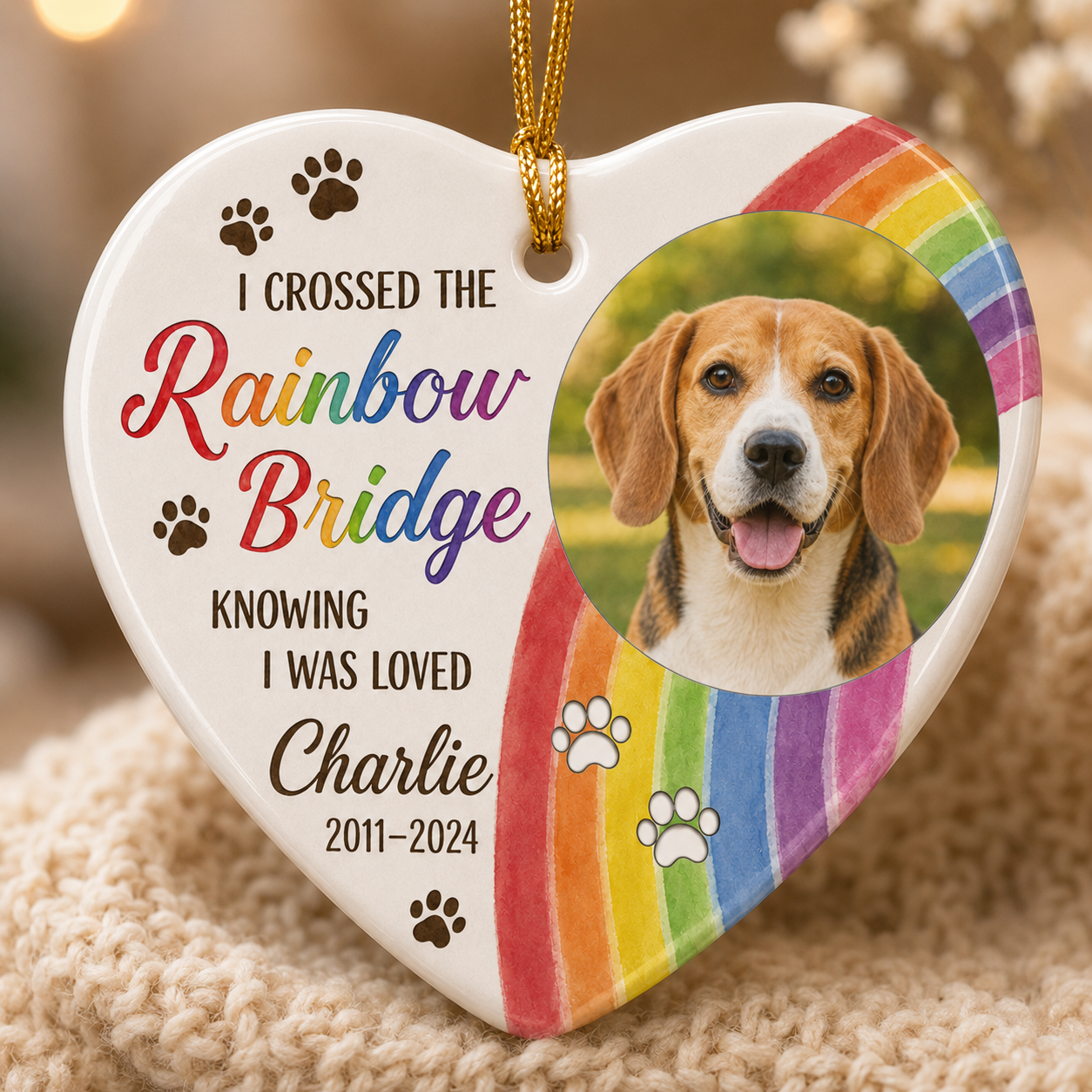 Custom Photo Dog Rainbow Memorial Ceramic Ornament | Personalized Dog Lovers Gifts | Gift For Dog Lovers TOM99