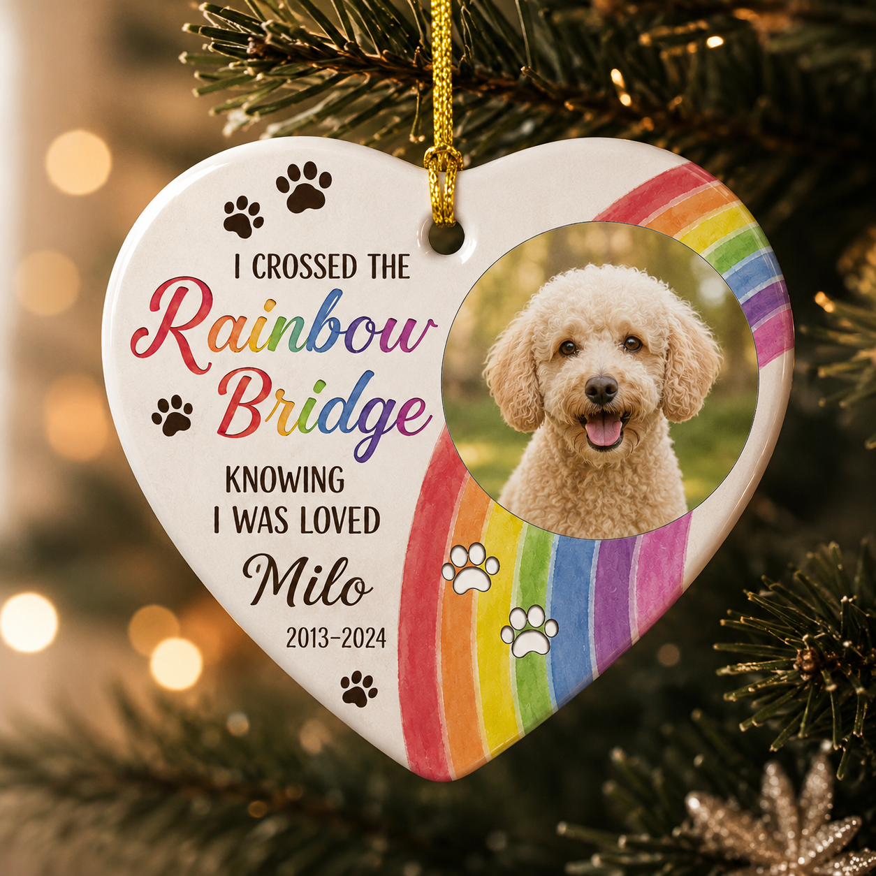 Custom Photo Dog Rainbow Memorial Ceramic Ornament | Personalized Dog Lovers Gifts | Gift For Dog Lovers TOM99