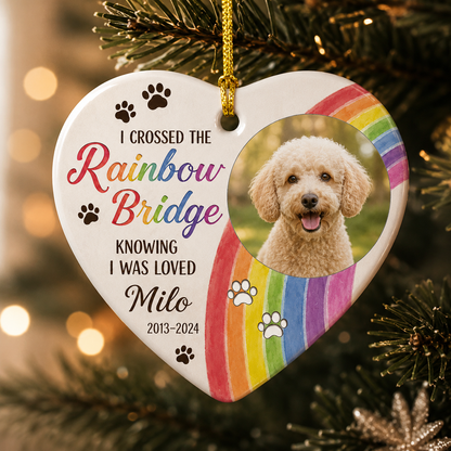 Custom Photo Dog Rainbow Memorial Ceramic Ornament | Personalized Dog Lovers Gifts | Gift For Dog Lovers TOM99