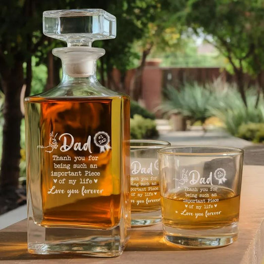 Personalized Thank You Dad Whiskey Glass And Decanter Set | Best Gift For Dad | Engraved Gift For Dad