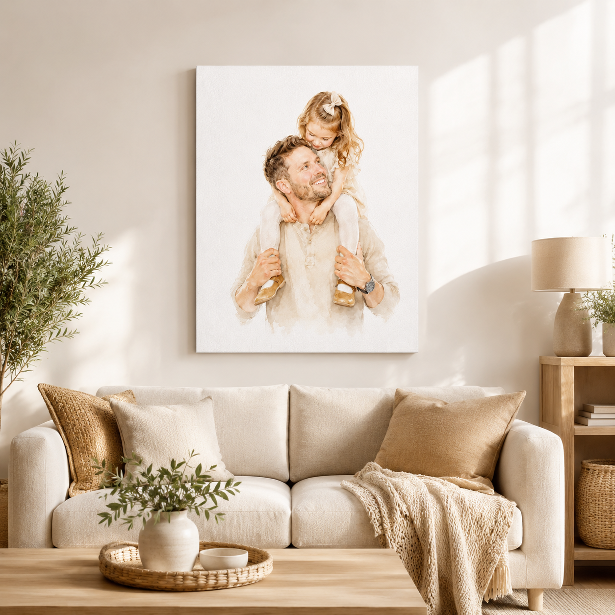 Custom Photo Baby Girl With Dad Canvas Wall Art - Custom Gift For Dad TOM99
