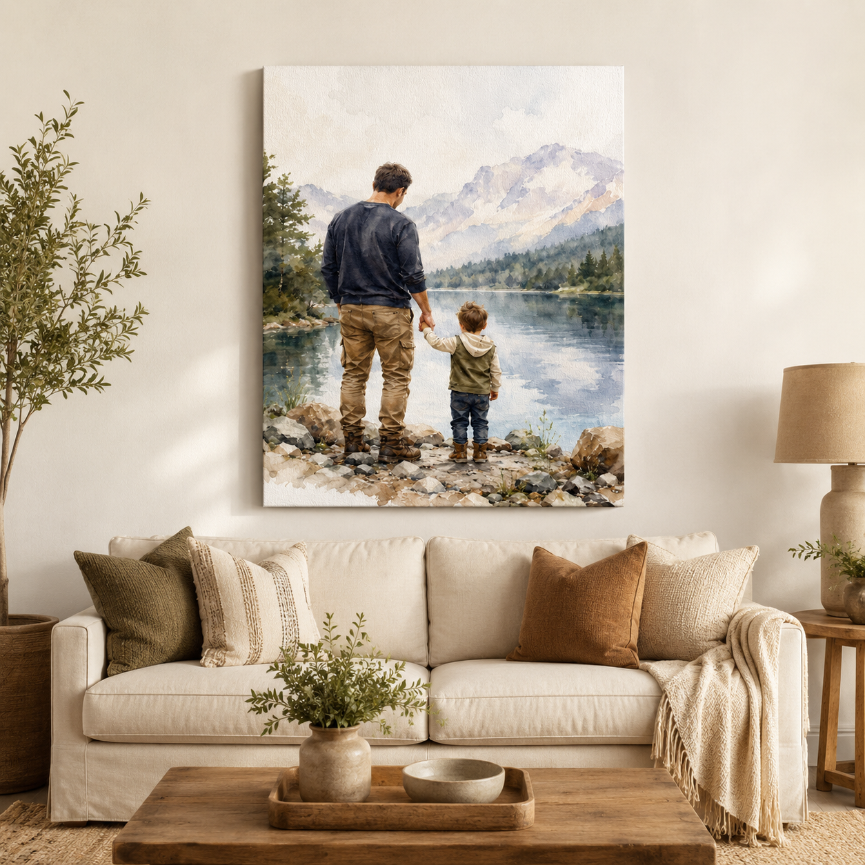 Custom Photo Dad And Son Canvas Wall Art - Custom Gift For Dad TOM99