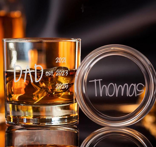 Personalized Dad Est Glass Whiskey Glass | Gift For Dad | Engraved Whiskey Glass