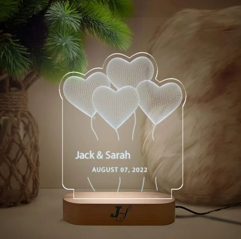 Personalized Flying Hearts Led Light | Custom Name And Date Night Light | Romantic Gift For Couple