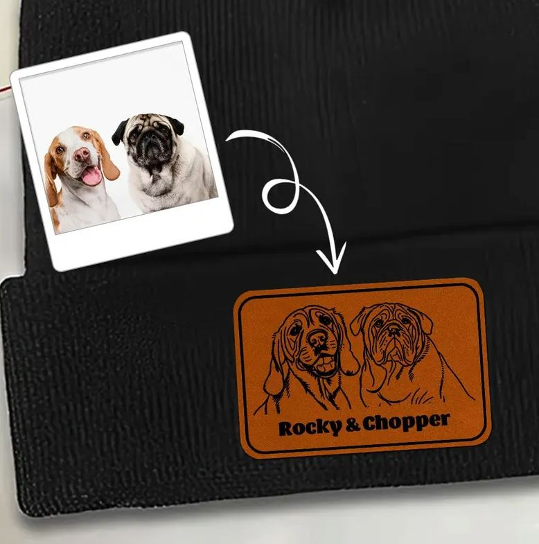 Custom Dog Photo Leather Patch | Beanie Gifts for Him | Personalized Winter Hats with Leather Patch