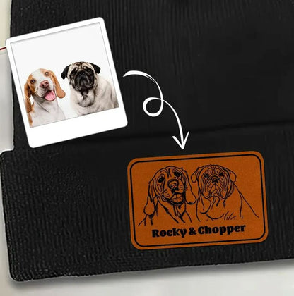 Custom Dog Photo Leather Patch | Beanie Gifts for Him | Personalized Winter Hats with Leather Patch