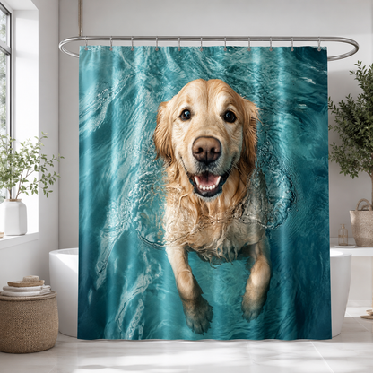 Custom Photo Dog Swimming Shower Curtain | Gift For Dog Lovers