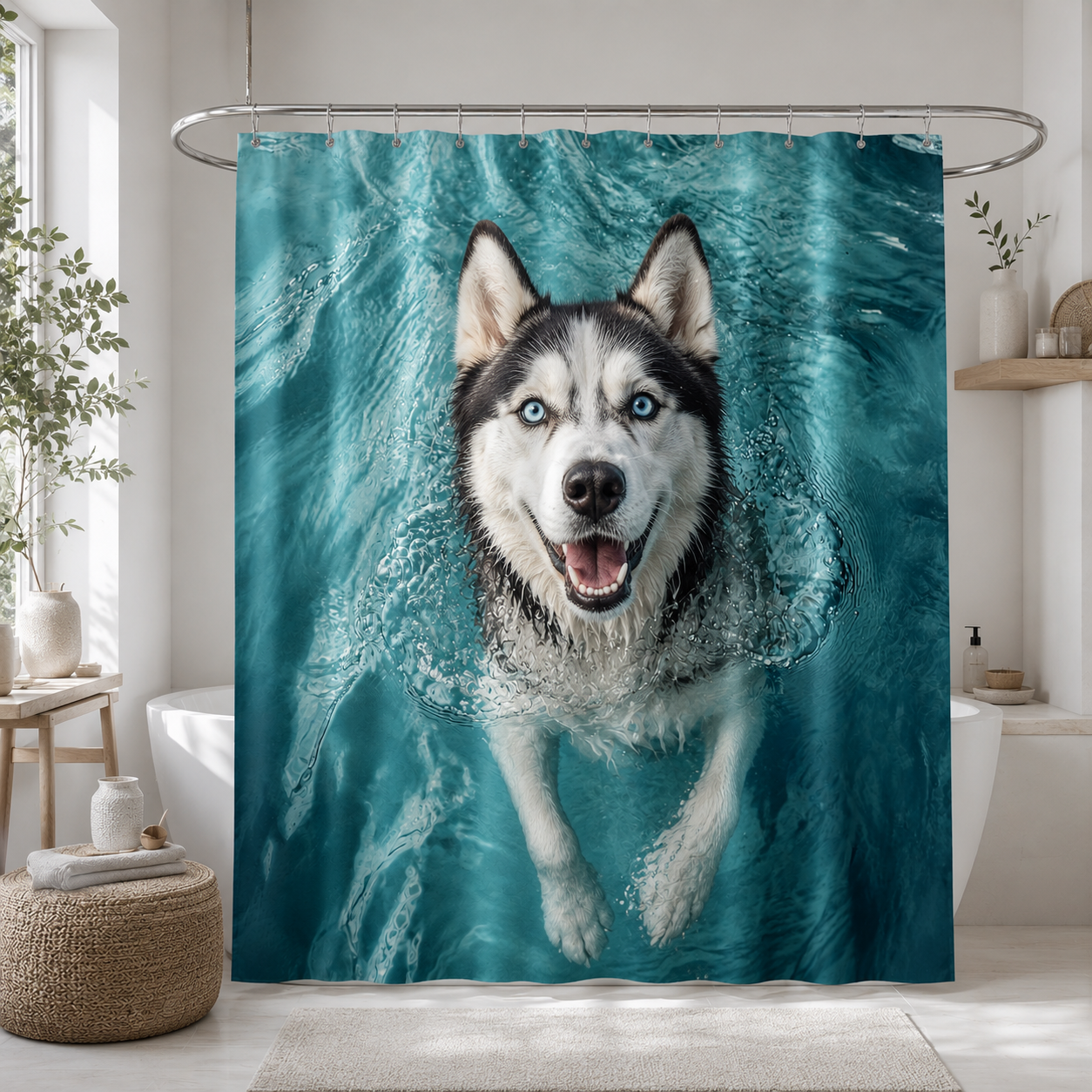 Custom Photo Dog Swimming Shower Curtain | Gift For Dog Lovers