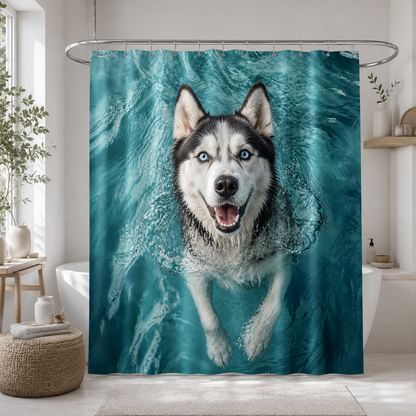 Custom Photo Dog Swimming Shower Curtain | Gift For Dog Lovers