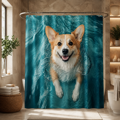 Custom Photo Dog Swimming Shower Curtain | Gift For Dog Lovers