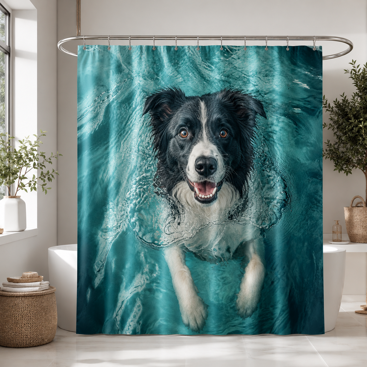 Custom Photo Dog Swimming Shower Curtain | Gift For Dog Lovers