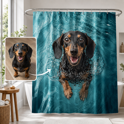 Custom Photo Dog Swimming Shower Curtain | Gift For Dog Lovers