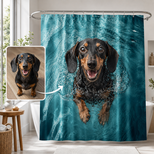 Custom Photo Dog Swimming Shower Curtain | Gift For Dog Lovers