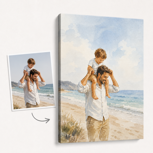 Custom Photo Dad And Son Canvas Wall Art - Custom Gift For Dad TOM99