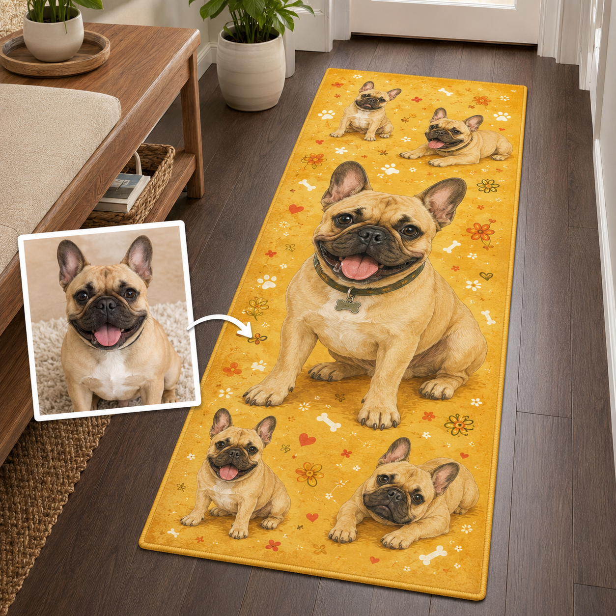Custom Photo Dog Portrait Runner Rug | Pet Hallway Runner Carpet | Gift For Dog Lovers