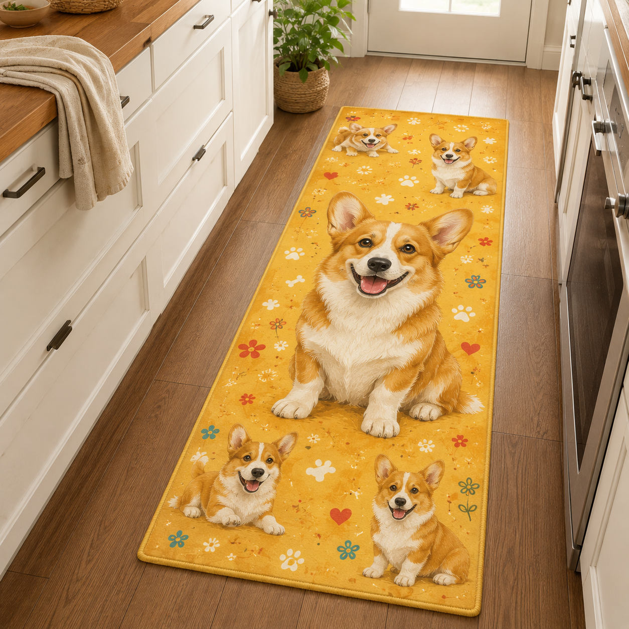 Custom Photo Dog Portrait Runner Rug | Pet Hallway Runner Carpet | Gift For Dog Lovers