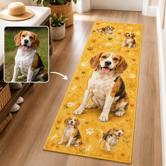 Custom Photo Dog Portrait Runner Rug | Pet Hallway Runner Carpet | Gift For Dog Lovers