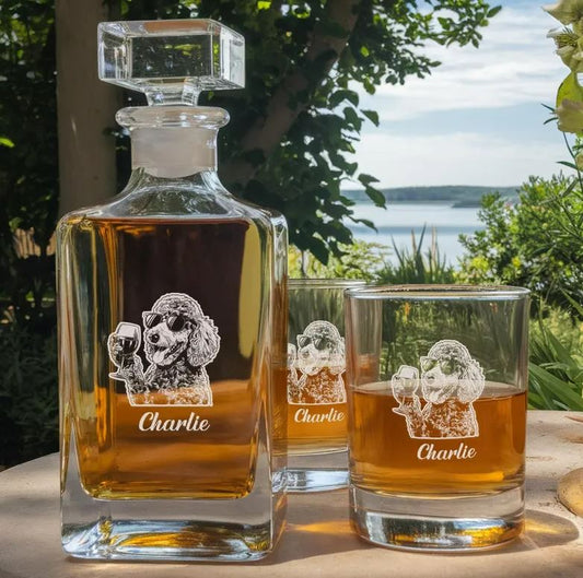 Personalized Poodle Dog Drinking Whiskey Glass And Decanter Set | Best Gift For Dog Lover | Engraved Gift For Dog Lover