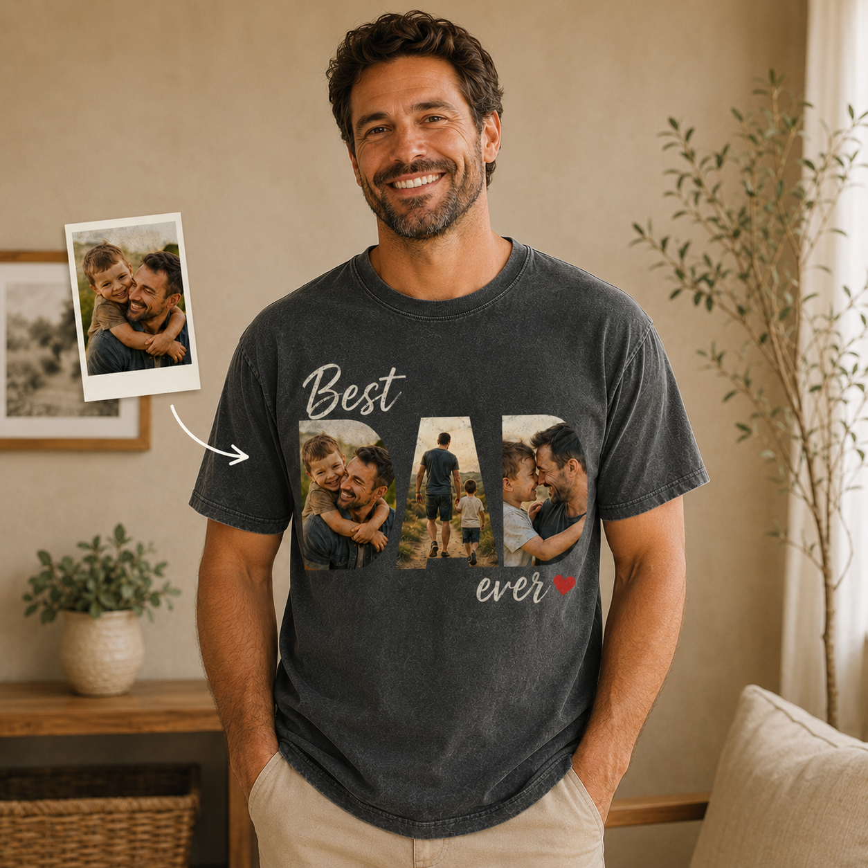 Custom Best Dad Ever Photo Wash T-Shirt, Personalized Dad Gifts | Gift For Dad TOM99