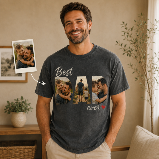Custom Best Dad Ever Photo Wash T-Shirt, Personalized Dad Gifts | Gift For Dad TOM99